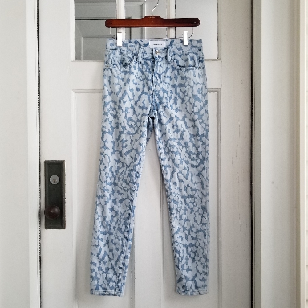 Current/Elliott High Waist Stilleto Inky Leopard Print Jeans, Sz 24